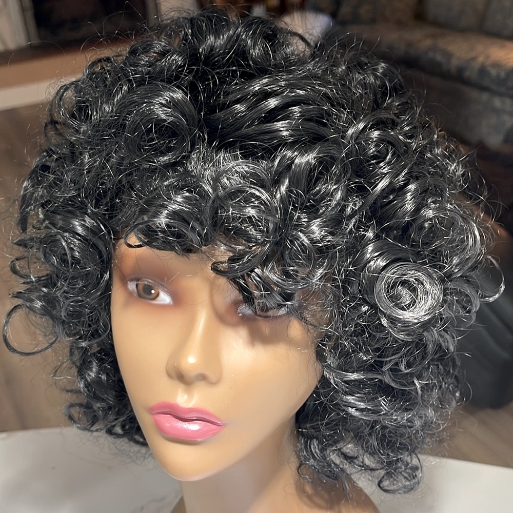 HAIR, Curly Bob with Bangs, Jet black - Picture 2 of 12